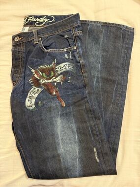 Ed Hardy Fathina Love Me Wolf Jeans Men's 34x34 Vintage Y2K 2008